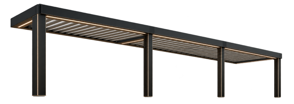 Bioklimatska pergola sa aluminijumskom konstrukcijom i podesivim krovnim lamelama – Garden Lux